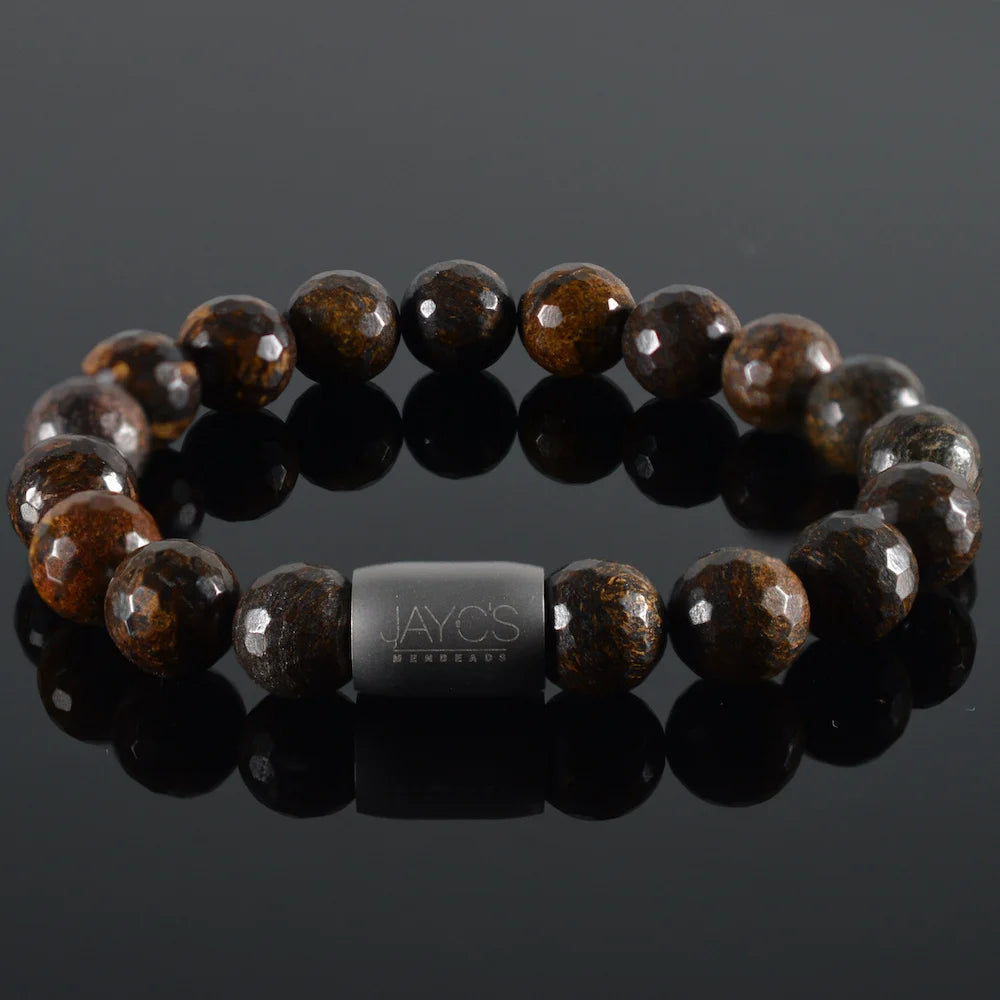 heren armband Magneet Bodhi, bronziet facet bruin, staal magneetsluiting staal lichtgrijs