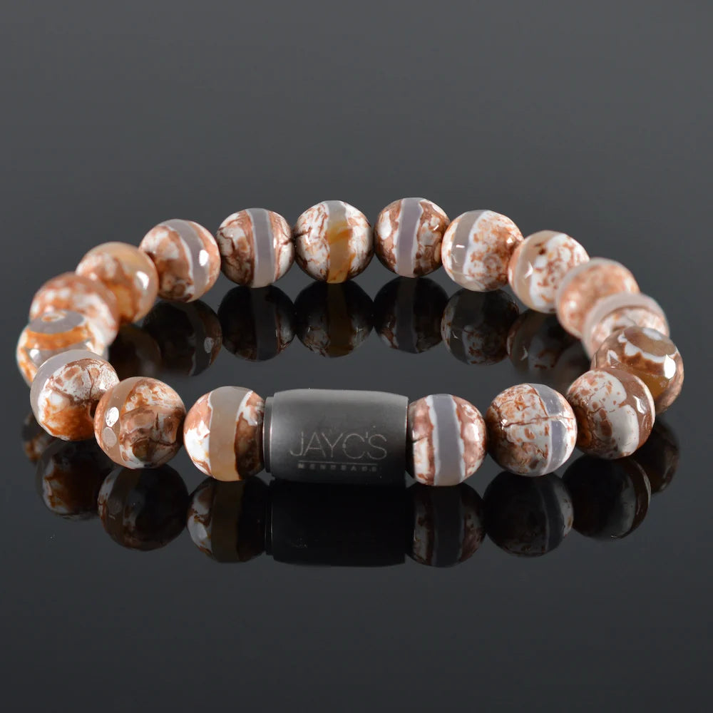 Heren armband Magneet Braeden met facet zwarte natuursteen en stalen magneetsluiting zilvergrijs
