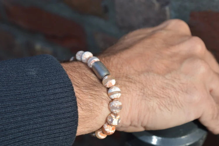 heren armband Magneet Cavan, facet zwart magneetsluiting staal zilvergrijs