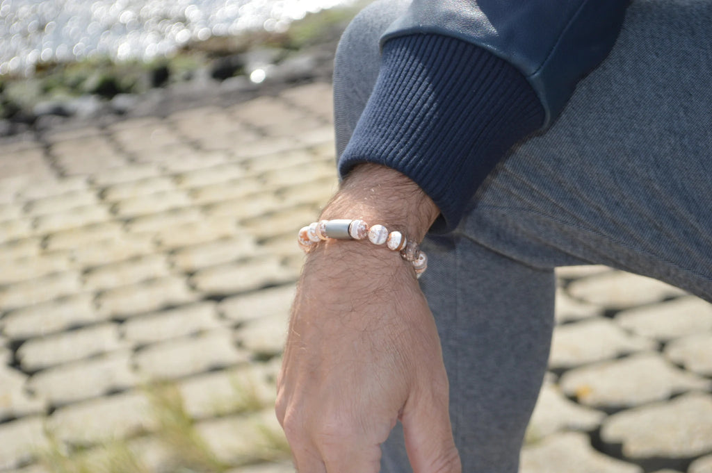 heren armband Magneet Cavan, facet zwart magneetsluiting staal zilvergrijs