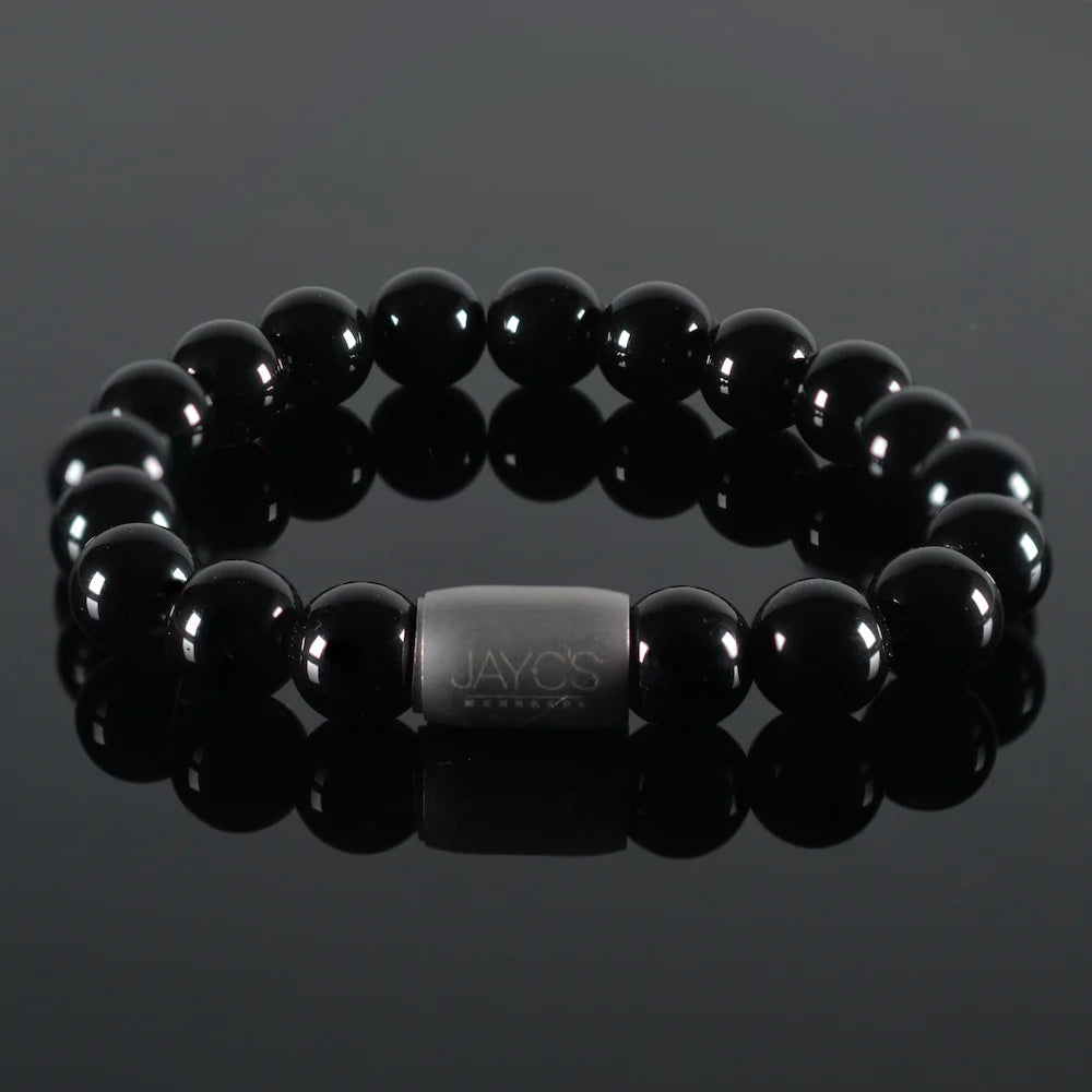 heren armband Magneet Ebere, agaat zwart, magneet staal lichtgrijs