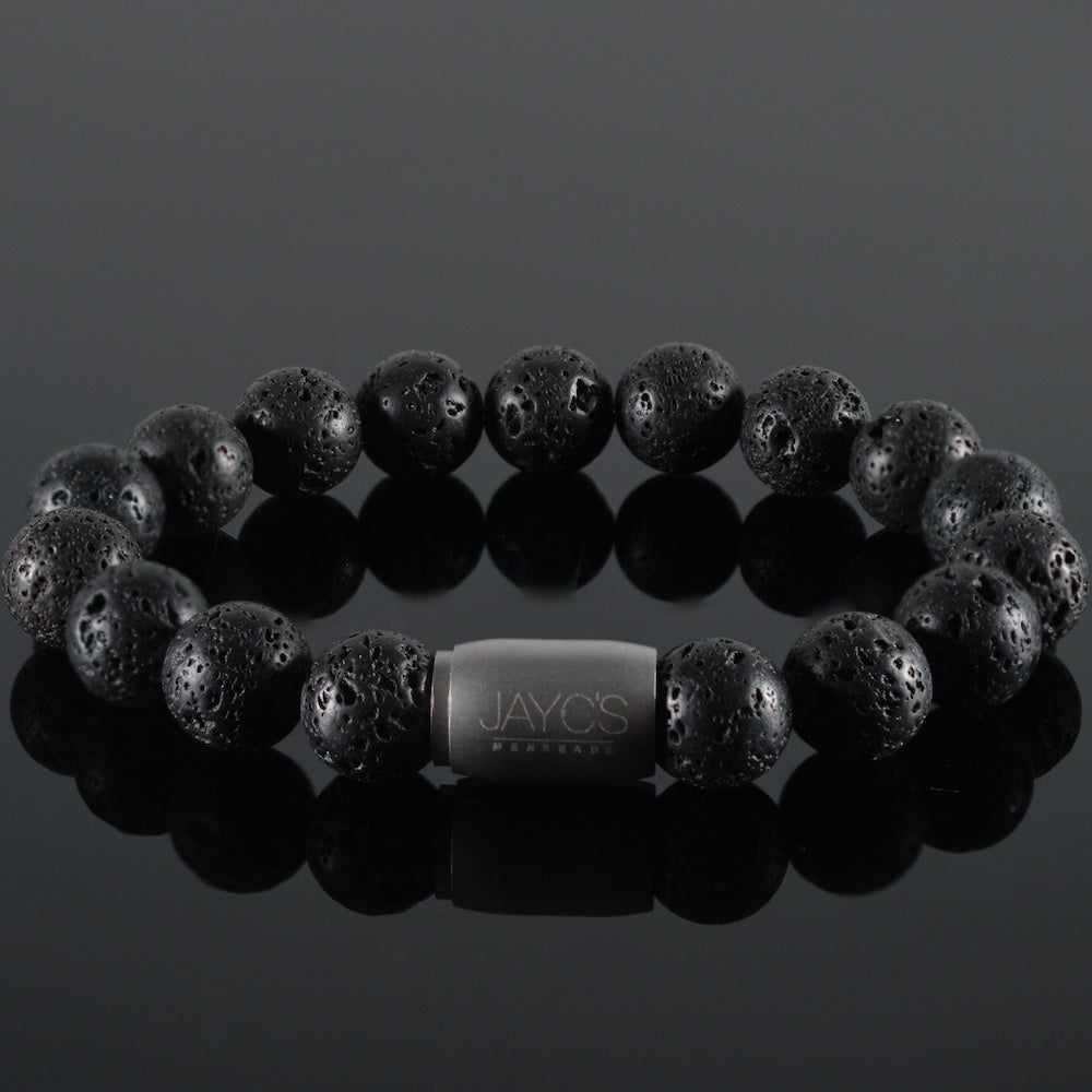 heren armband Magneet Lasse, lava zwart, staal magneetsluiting staal lichtgrijs