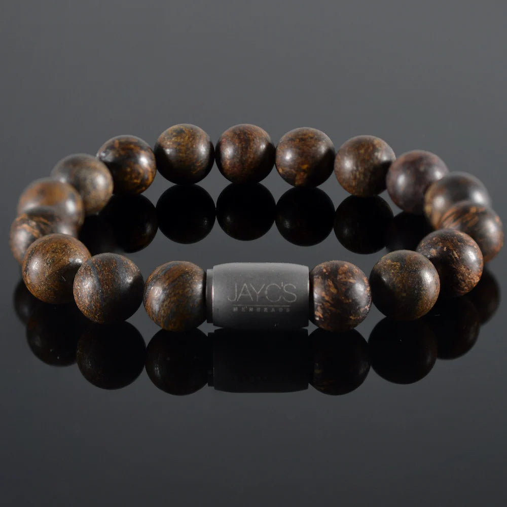 heren armband Magneet Royse, Bronziet mat bruin, stalen lichtgrijs magneetsluiting,