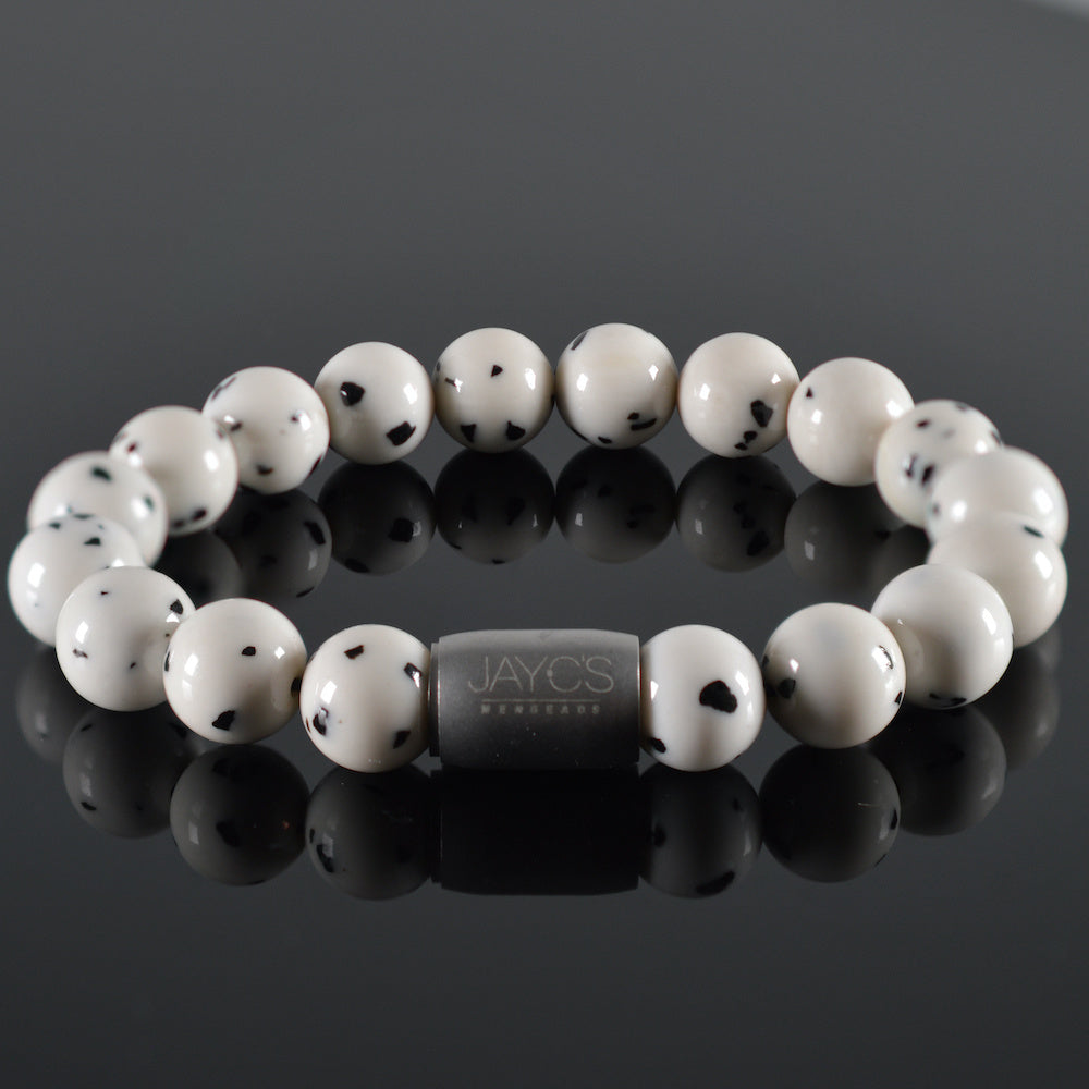 heren armband Magneet Vic, mix wit, staal magneetsluiting staal lichtgrijs