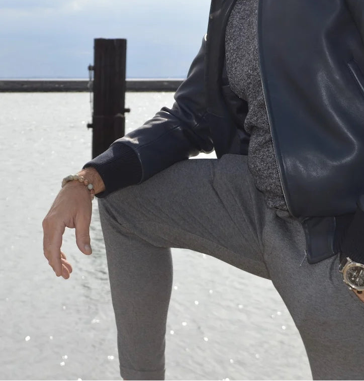 heren armband Magneet Caleb, Shoushan gemêleerd groen, staal magneetsluiting staal lichtgrijs