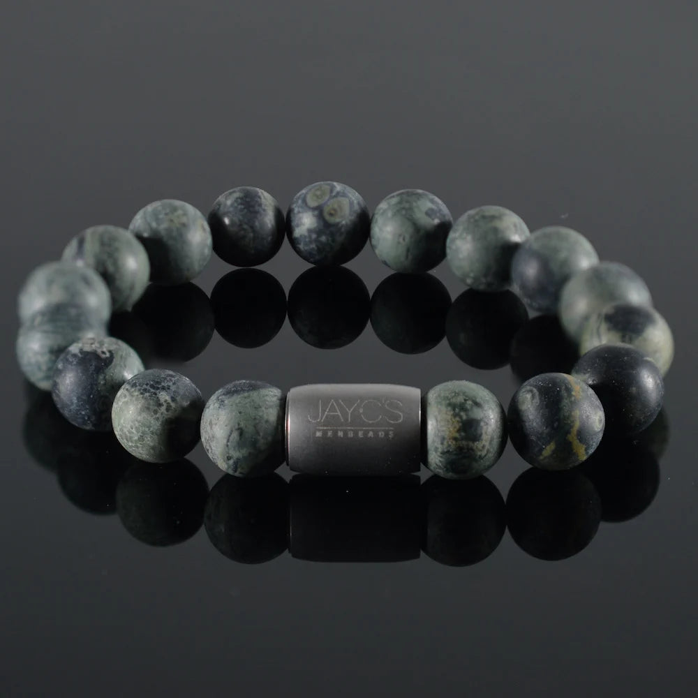 heren armband Magneet Stannis, Eldariet mat mix donkergroen, staal magneetsluiting staal lichtgrijs