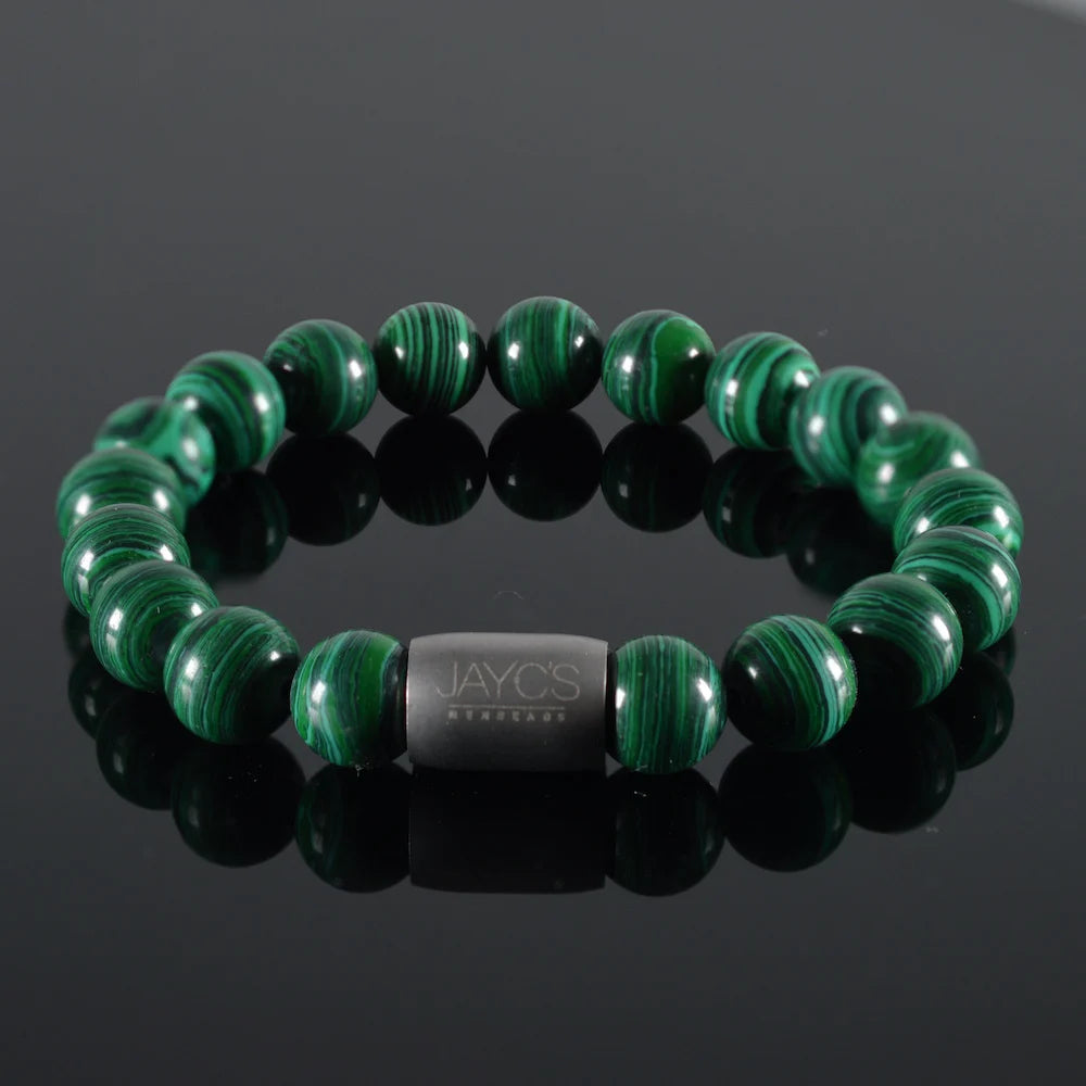 heren armband Magneet Bran, malachiet gemêleerd groen, magneet staal lichtgrijs