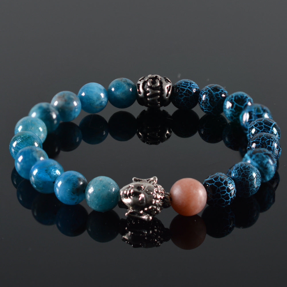 dames armband Bubla, facet blauw, gemêleerd mat blauw, stalen buddha, staal JayC's tussenstuk