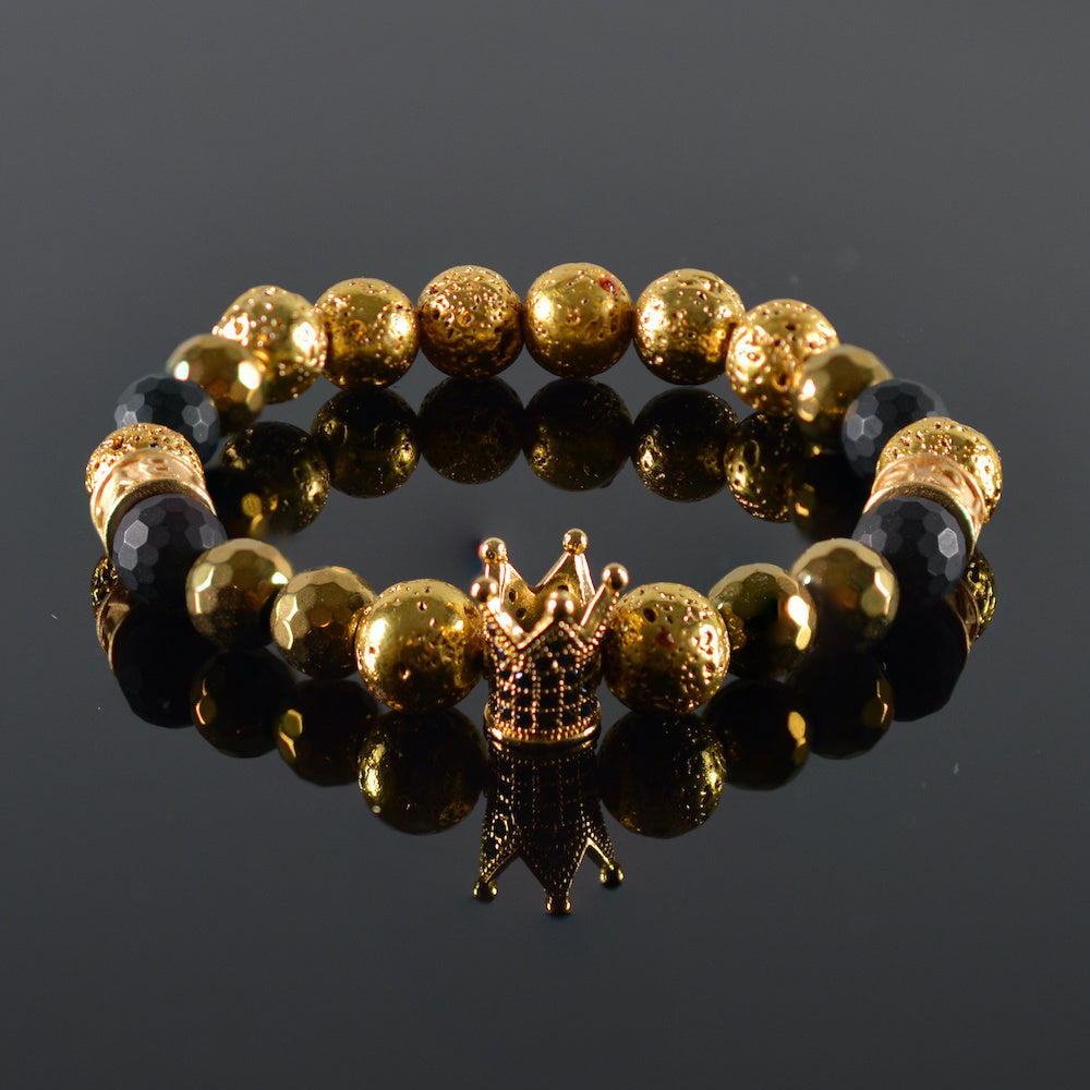  dames armband Darcy, lava goud, facet hematiet goud, mat facet zwart, goudkleurige stalen kroon, goudkleurige JayC's tussenstukken 