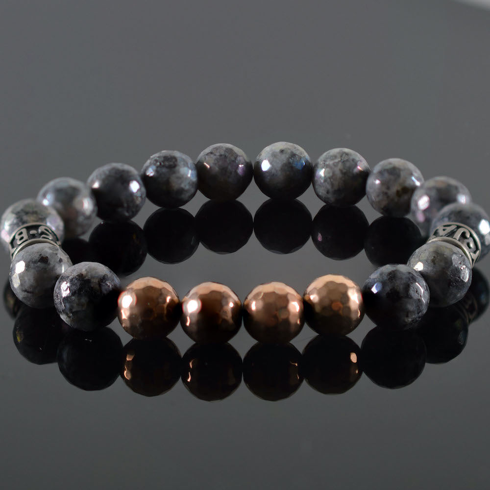   dames armband Degary facet  gemeleerd grijs, facet rose goudkleur, roestvrij staal tussenstukken JayC's 