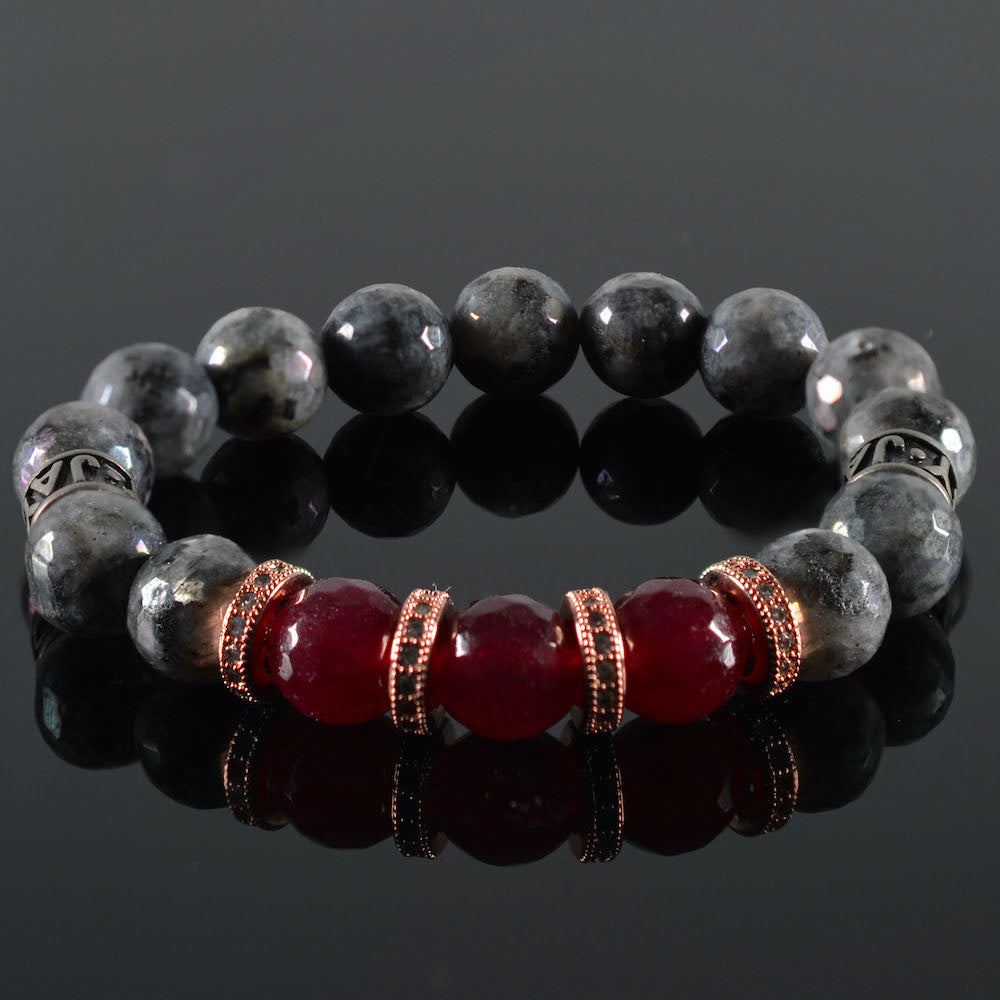 dames armband Granata Swarovski, facet parelmoergrijs, facet bordeaux, mat staalkleur tussenstukken JayC's