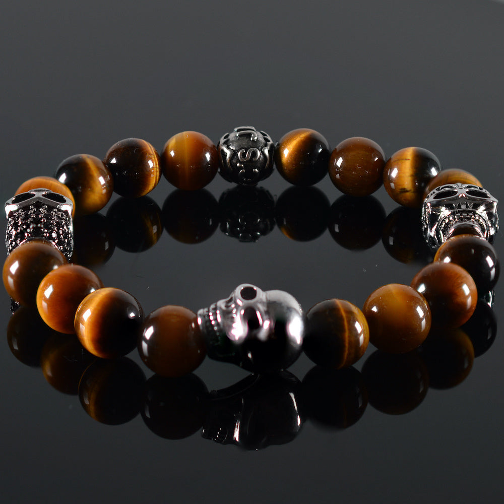   heren armband Breaking Bad, tiger-eye, tijgeroog,  bedels Skulls 