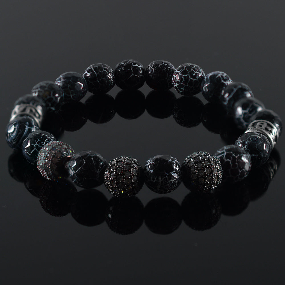 heren armband Bullseye, facet mix zwart wit, Swarovski bedels, JayC's roestvrij staal tussenstukken,