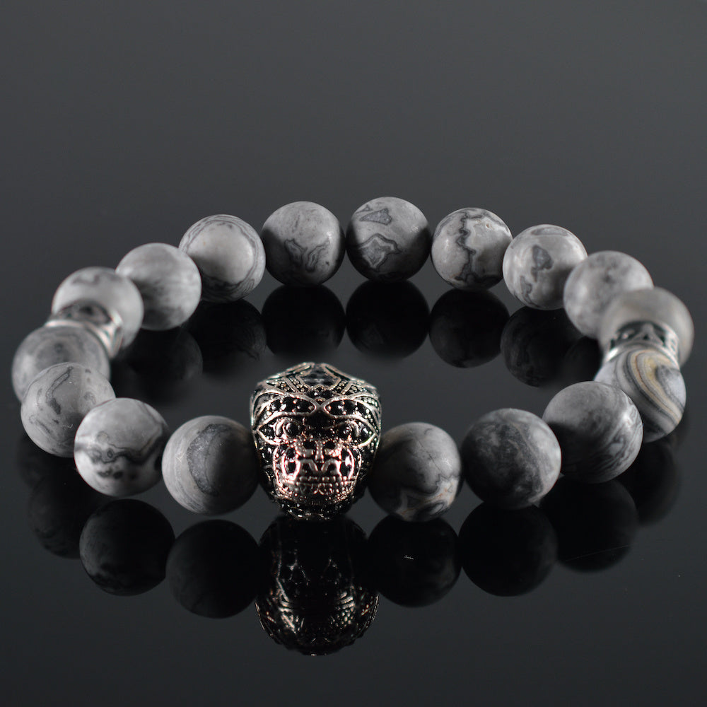 heren armband Degyri, mat grijs stalen bedel Monkey, Aap, roestvrij stalen tussenstuk JayC's