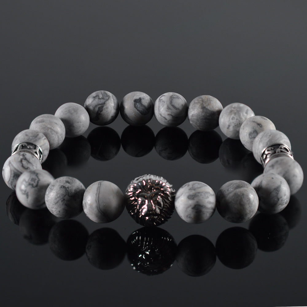 heren armband Grijs Leeuwenkop, mat grijs, gunmetal black Leeuwenkop