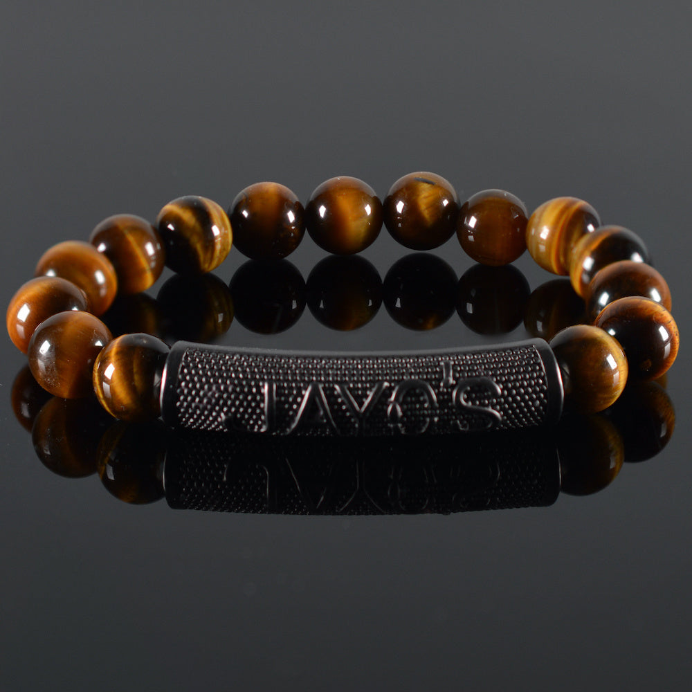   heren armband JayC's XXX,  tiger-eye, stalen zwart gunmetal bede 