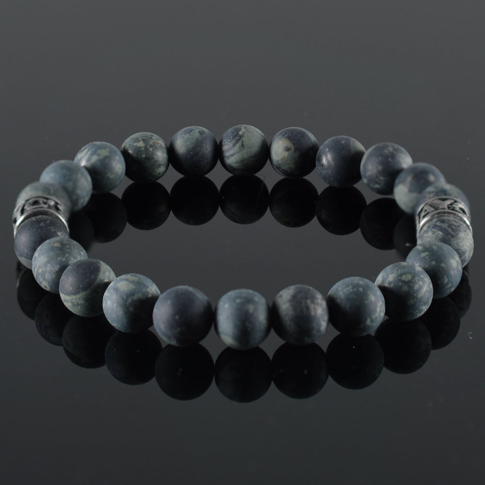 heren armband Vert Fonce III, mat gemeleerd groen, JayC's roestvrij staal tussenstukken,