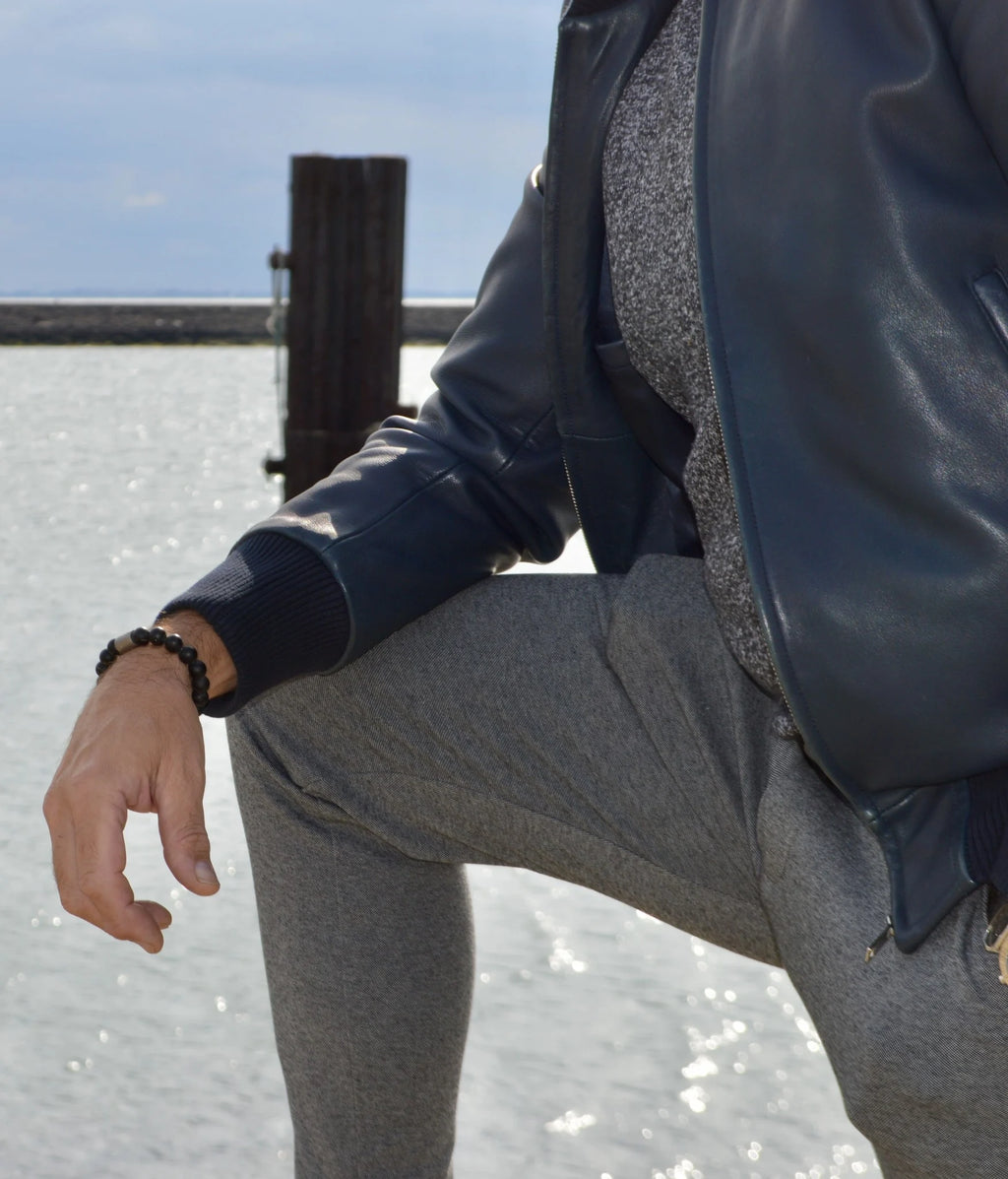 heren armband Magneet Cavan, facet zwart magneetsluiting staal zilvergrijs