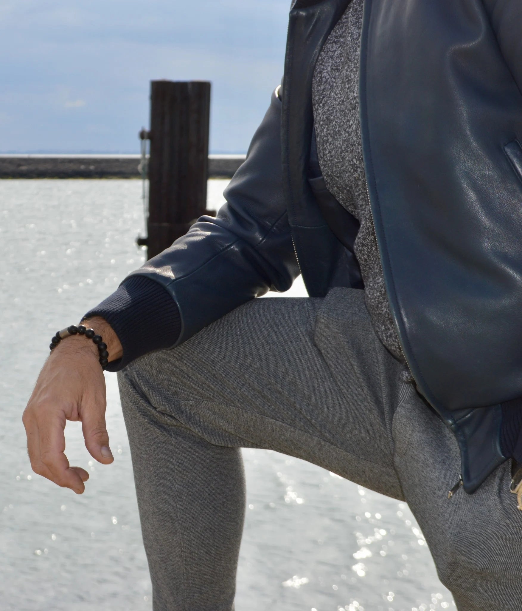 heren armband Magneet Cavan, facet zwart magneetsluiting staal zilvergrijs