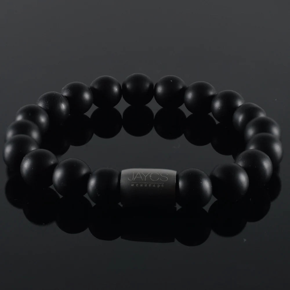 heren armband Magneet Cavan, facet zwart magneetsluiting staal zilvergrijs