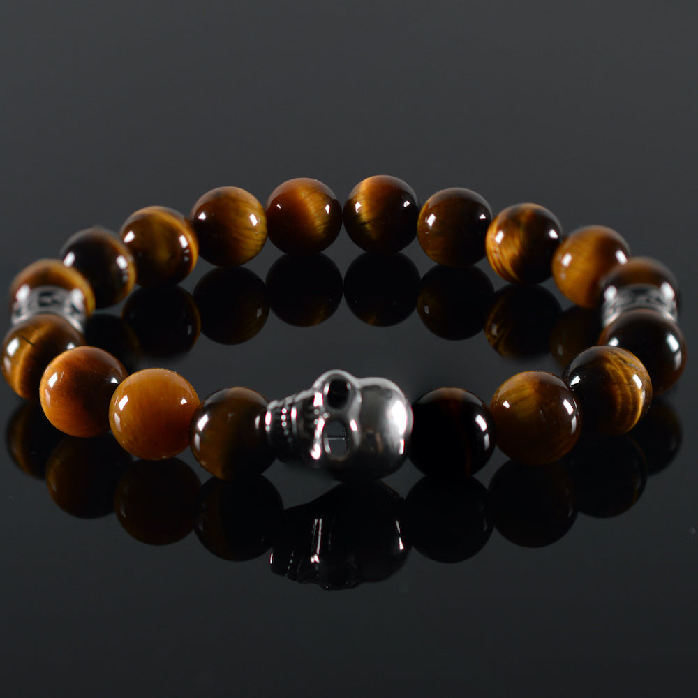   heren armband Stromage, tiger-eye, stalen bedel Skull-Schedel 